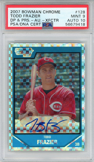 Todd Frazier Autographed 2007 Bowman Chrome Xfractor Rookie Card #128 (PSA 9/10)