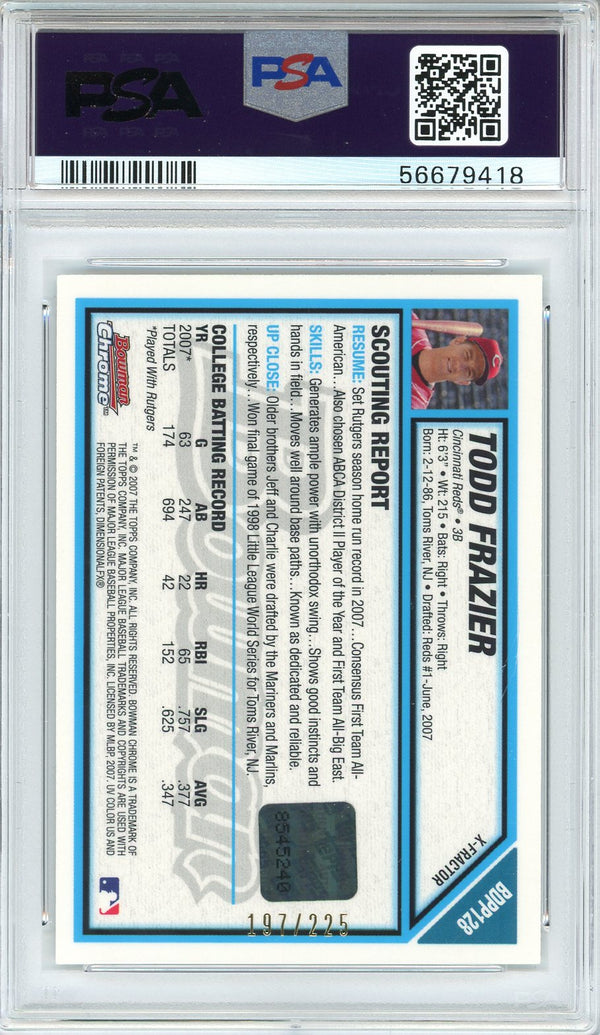 Todd Frazier Autographed 2007 Bowman Chrome Xfractor Rookie Card #128 (PSA 9/10)