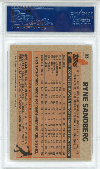 Ryne Sandberg Autographed 1983 Topps Rookie Card #83 (PSA)