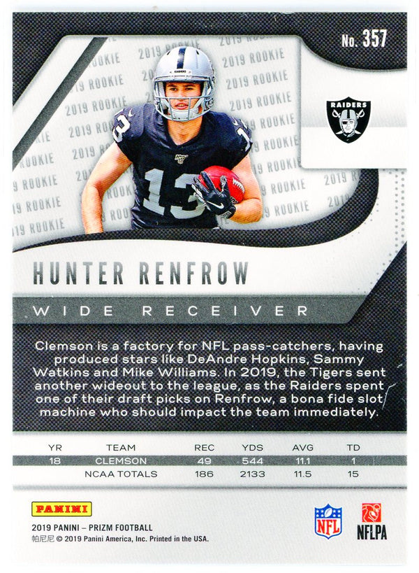 Hunter Renfrow 2019 Panini Prizm Rookie Card #357