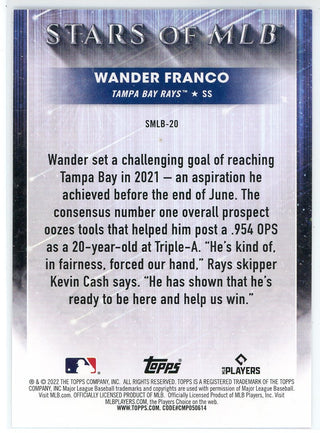 Wander Franco 2022 Topps Stars of MLB Rookie Card #SMLB-20