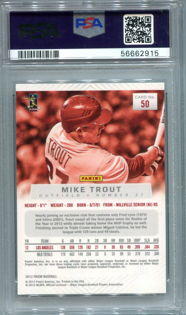 Mike Trout 2012 Panini Prizm #50 PSA GEM MT 10 Card