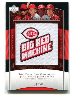 Johnny Bench Tony Perez Joe Morgan Dave Concepcion UD Premier Stitching Card /50