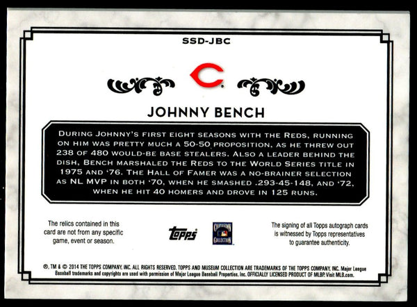 Johnny Bench Autographed 2014 Museum Collection Game-Used Memorabilia Card #19/99