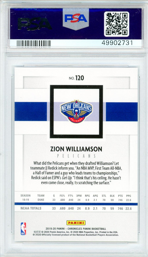 Zion Williamson 2019 Panini Chronicles Rookie Card #120 (PSA Gem Mint 10)