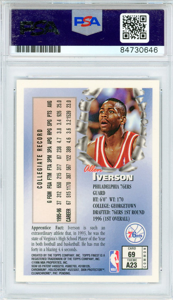 Allen Iverson Autographed 1996-97 Topps Finest Apprentices Card #69 (PSA Auto)