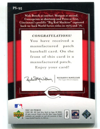 Johnny Bench Tony Perez Joe Morgan Dave Concepcion UD Premier Stitching Card /50