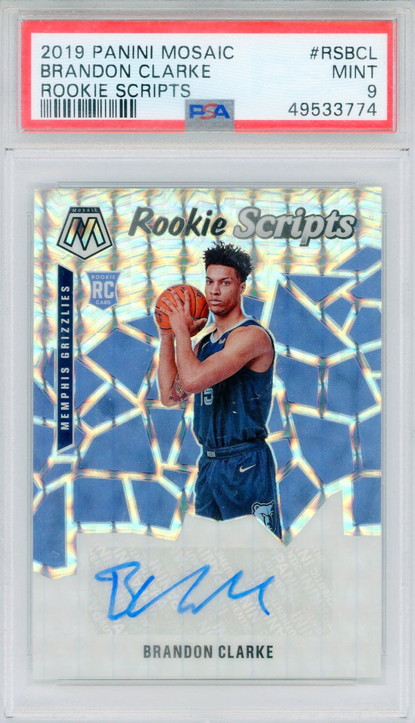 Brandon Clarke Autographed 2019 Panini Mosaic Rookie Scripts Card #RSBCL (PSA Mint 9)