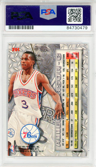 Allen Iverson Autographed 1996-97 Fleer Metal Card #201 (PSA Auto Gem Mt 10)