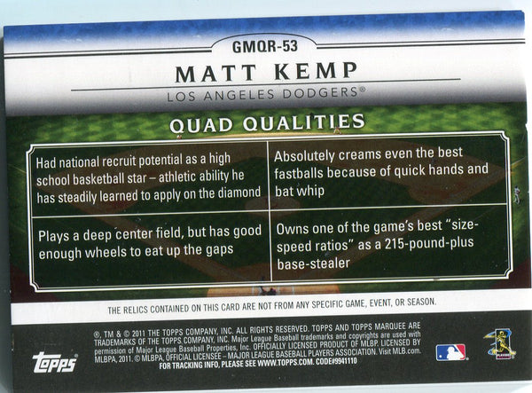 Matt Kemp 2011 Topps Marquee Relic Card /199