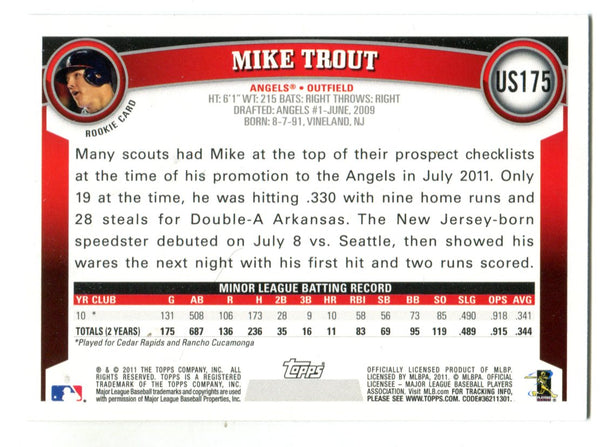 Mike Trout 2011 Topps #US175 Rookie Card