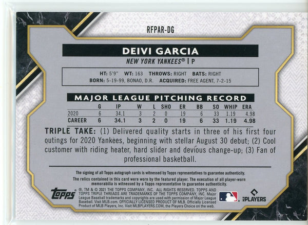 Deivi Garcia Autographed 2021 Topps Triple Threads Rookie Jersey Card #RFPAR-DG