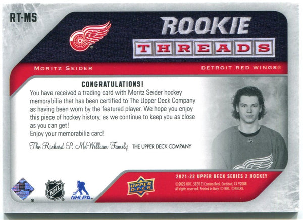 Moritz Seider Upper Deck Rookie Threads Jersey Card