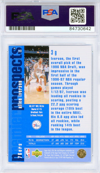 Allen Iverson Autographed 1997 Upper Deck Card #141 (PSA Auto)