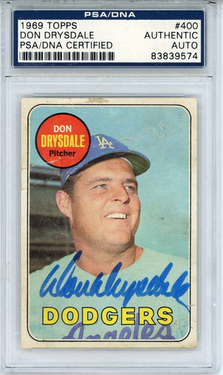 Don Drysdale Autographed 1969 Topps Card #400 (PSA)