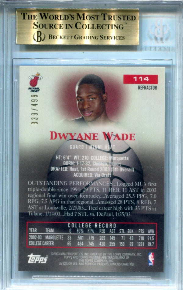 Dwyane Wade 2003-04 Topps Pristine Refractors #114 BGS 9.5 GEM MT /499