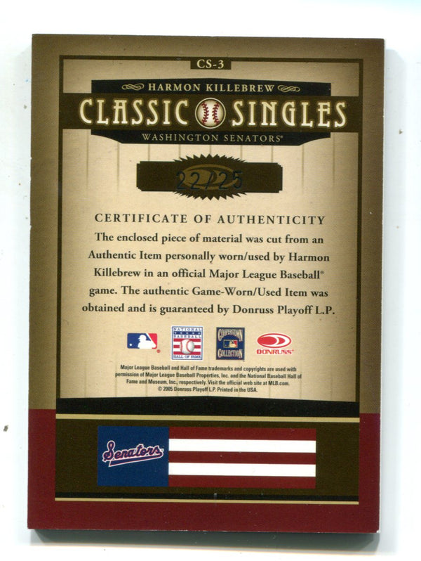 Harmon Killebrew 2005 Donruss Playoff Classic Singles #CS3 Jersey Card /25