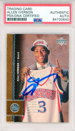 Allen Iverson Autographed 1996 Upper Deck Card #91 (PSA Auto)