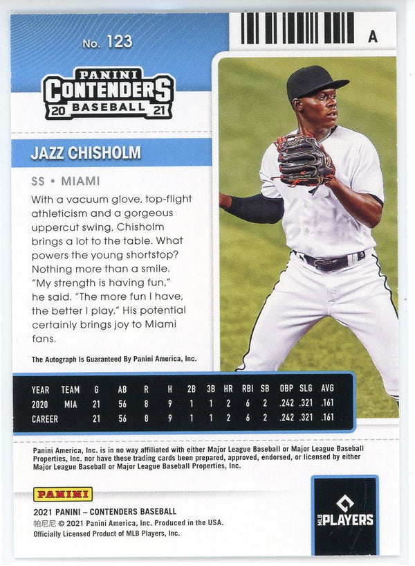 Jazz Chisholm Autographed 2021 Panini Contenders Optic Rookie Card #123