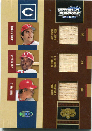 Johnny Bench, Joe Morgan, Tony Perez 2004 Donruss Triple Threads Game Used Bat Card /100