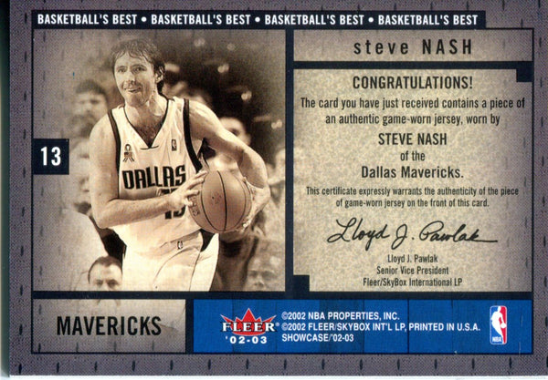 Steve Nash 2002 Fleer Game Worn Jersey Card