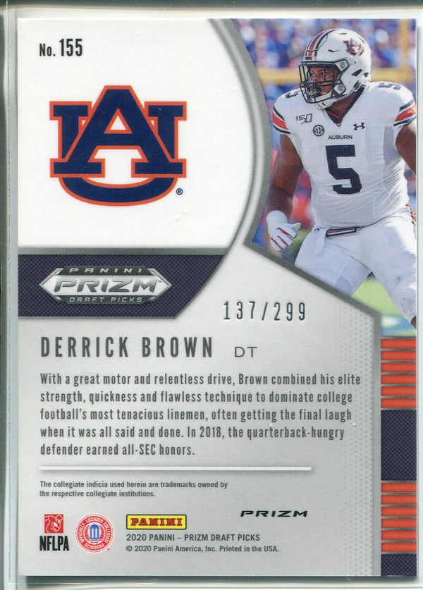 Derrick Brown 2020 Prizm Draft Picks Blue Wave Rookie Card 137/299