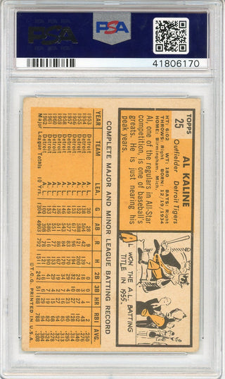 Al Kaline Autographed 1963 Topps Card #25 (PSA)