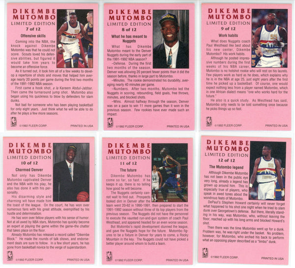 1992 Fleer Dikembe Mutombo Limited Edition Set of 12 Cards