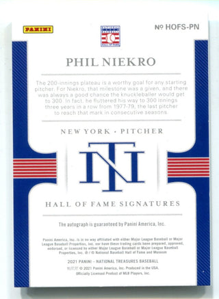 Phil Niekro 2021 Panini National Treasures #HOFSPN Auto Card /25