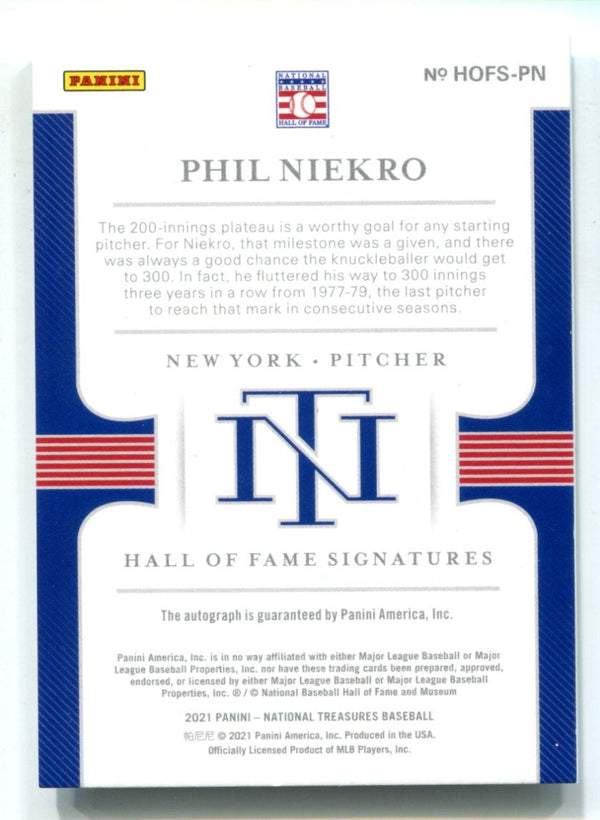 Phil Niekro 2021 Panini National Treasures #HOFSPN Auto Card /25