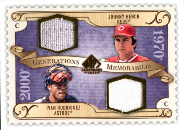 Johnny Bench & Ivan Rodriguez 2009 Upper Deck Legendary Cuts Generations Jersey Card