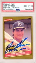 Jose Canseco "86 AL ROY" Autographed 1986 Donruss Rookie Card #55 (PSA Auto Gem Mt 10)