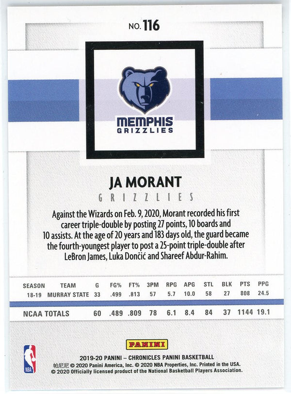 Ja Morant 2019-20 Panini Chronicles Rookie Card #116