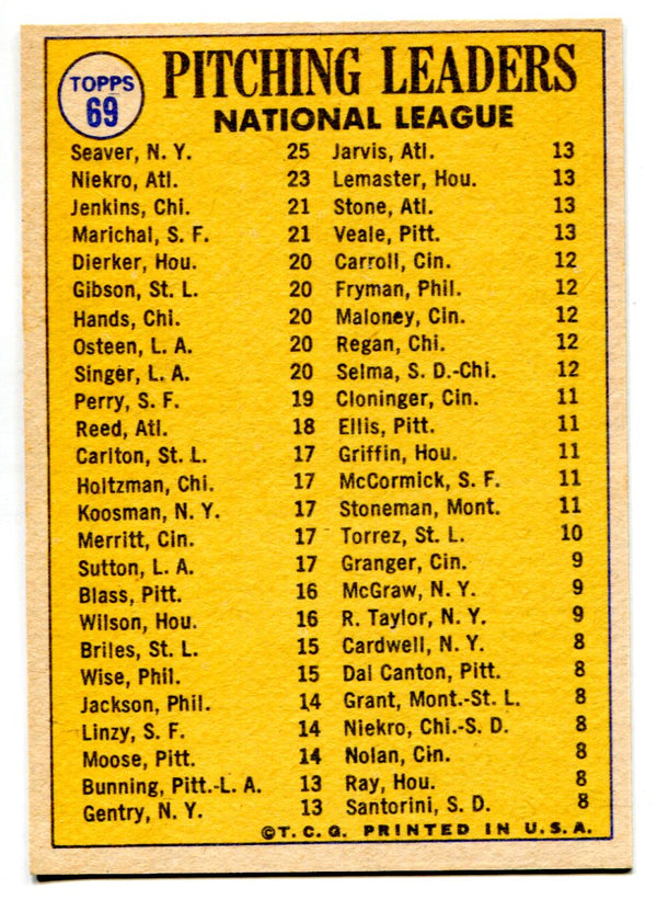 NL Pitching Leaders 1970 Topps Card #69