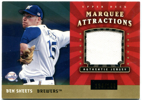 Ben Sheets Upper Deck Marquee Attractions Jersey Card 134/199