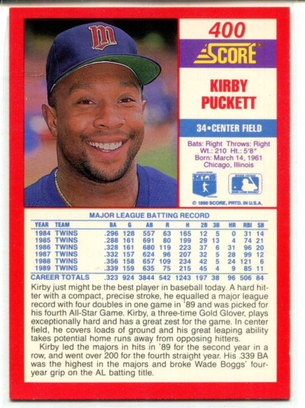 Kirby Puckett Autographed 1990 Score Card