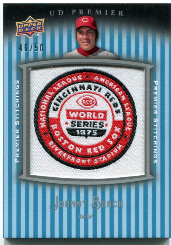 Johnny Bench 2008 UD Premier Stitchings Patch Card #PSTIJB /50