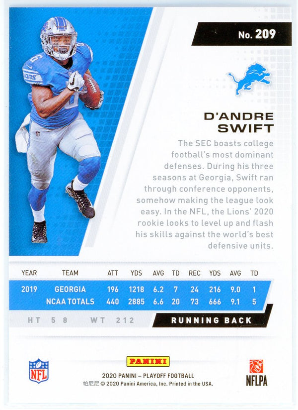 D'Andre Swift 2020 Panini Playoff Goal Line Rookie Card #209