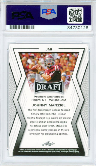 Johnny Manziel "Johnny Football" Autographed 2014 Leaf Draft Rookie Card #JMI (PSA Auto Gem Mt 10)