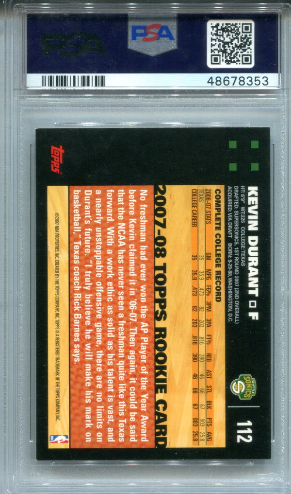 Kevin Durant 2007-08 Topps Rookie Card #112 (PSA)