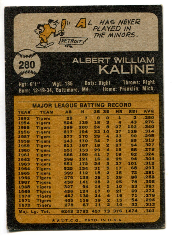 Al Kaline 1973 Topps Card #280