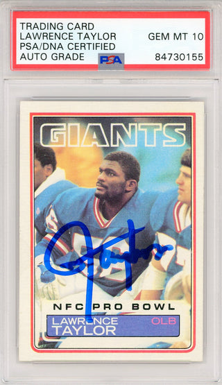 Lawrence Taylor Autographed 1983 Topps Card #133 (PSA Auto Gem Mt 10)