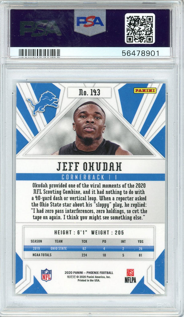 Jeff Okudah 2020 Panini Phoenix Rookie Card #143 (PSA)