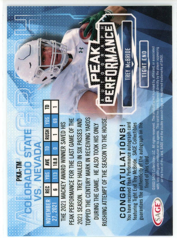 Trey McBride Autographed 2022 Sage Peak Performance Card #PKA-TM