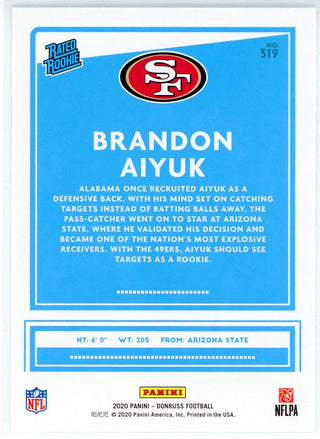 Brandon Aiyuk 2020 Panini Donruss Rated Rookie Card #319