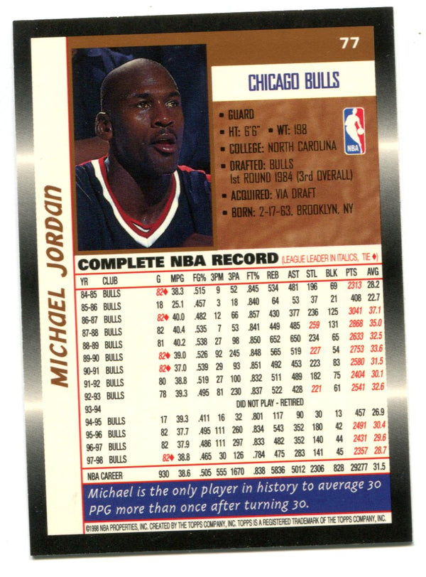 Michael Jordan 1998 Topps #77 Card