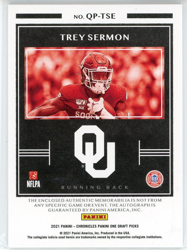 Trey Sermon Autographed 2021 Panini Chronicles Panini One Draft Pick Patch Card #QP-TSE