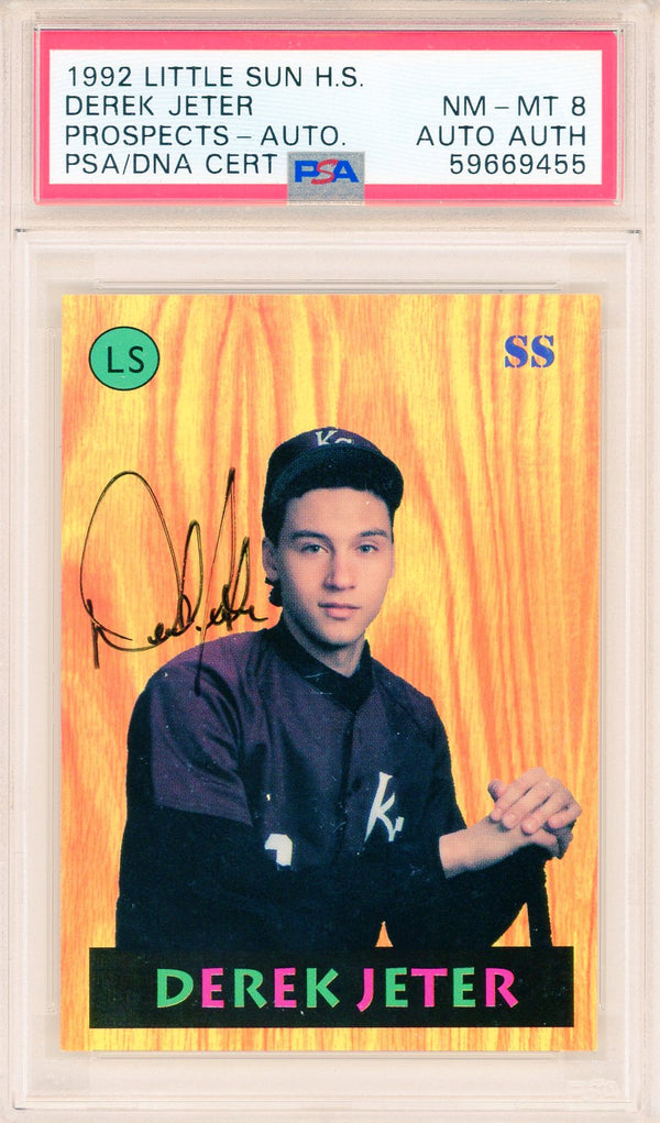 Derek Jeter Autographed 1992 Little Sun High School Card (PSA NM-MT 8)