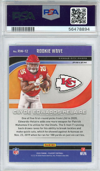 Clyde Edwards-Helaire 2020 Panini Playoff Silver Wave Rookie Card #RW12 (PSA)