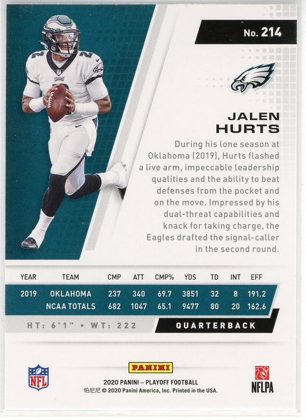 Jalen Hurts 2020 Panini Playoff Rookie Card #214